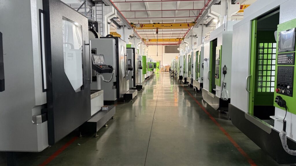 A row of machining centers inside the CHANSIN workshop.